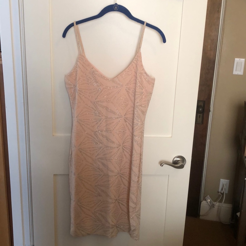 Pink Bodycon dress with silver and white beads